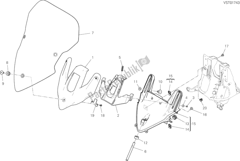 All parts for the Windshield of the Ducati Multistrada 1260 Touring USA 2018